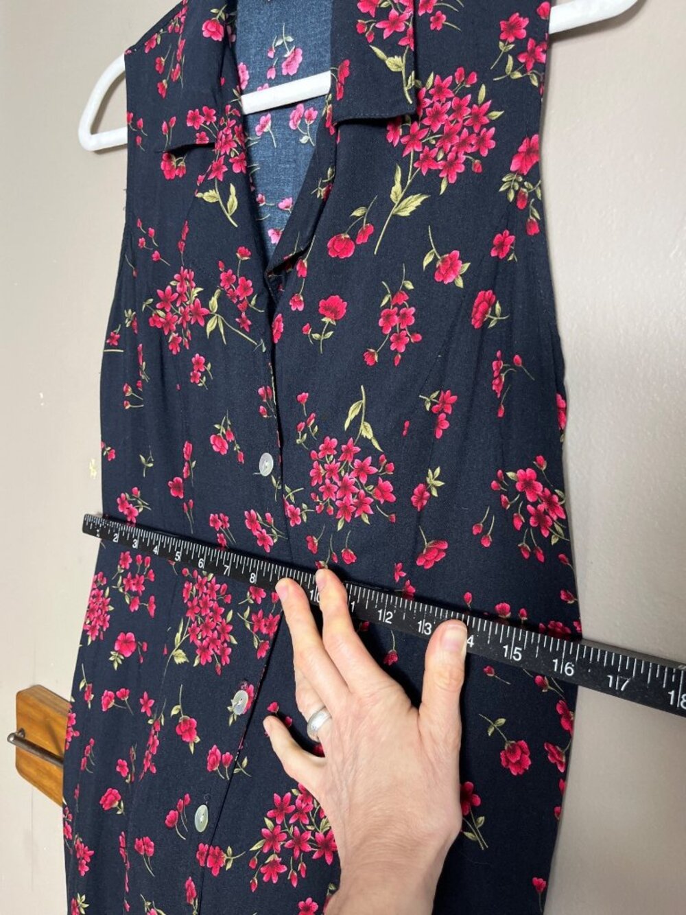 Vtg 90s Floral Midi Dress Black Red A-line Button Grunge Whimsigoth Jumper Wom M - Picture 5 of 9